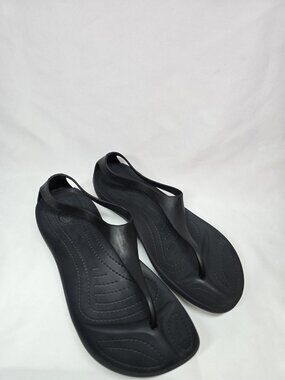 Crocs Serena T Strap Black Sandals Womens Size 7- Discontinued Style